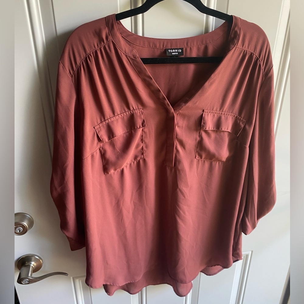 Torrid Women’s 2X Harper Tunic Georgette Blouse 3/4 Sleeve Burgundy Shirt Plus